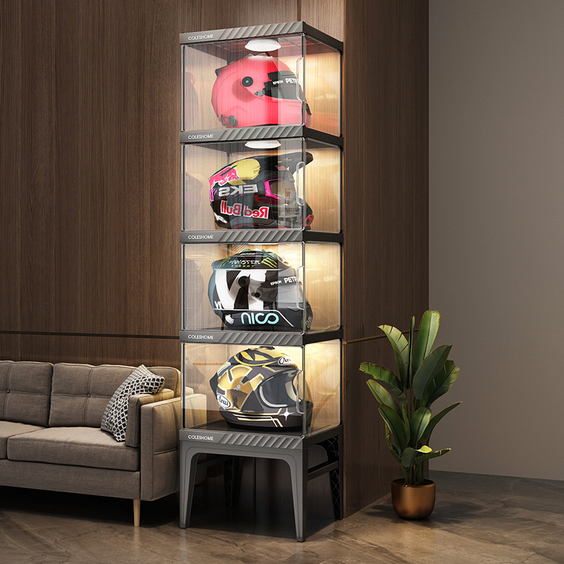 Motorcycle Gear Display Rack - Motorcycle Helmet Storage Cabinet Stylish Display