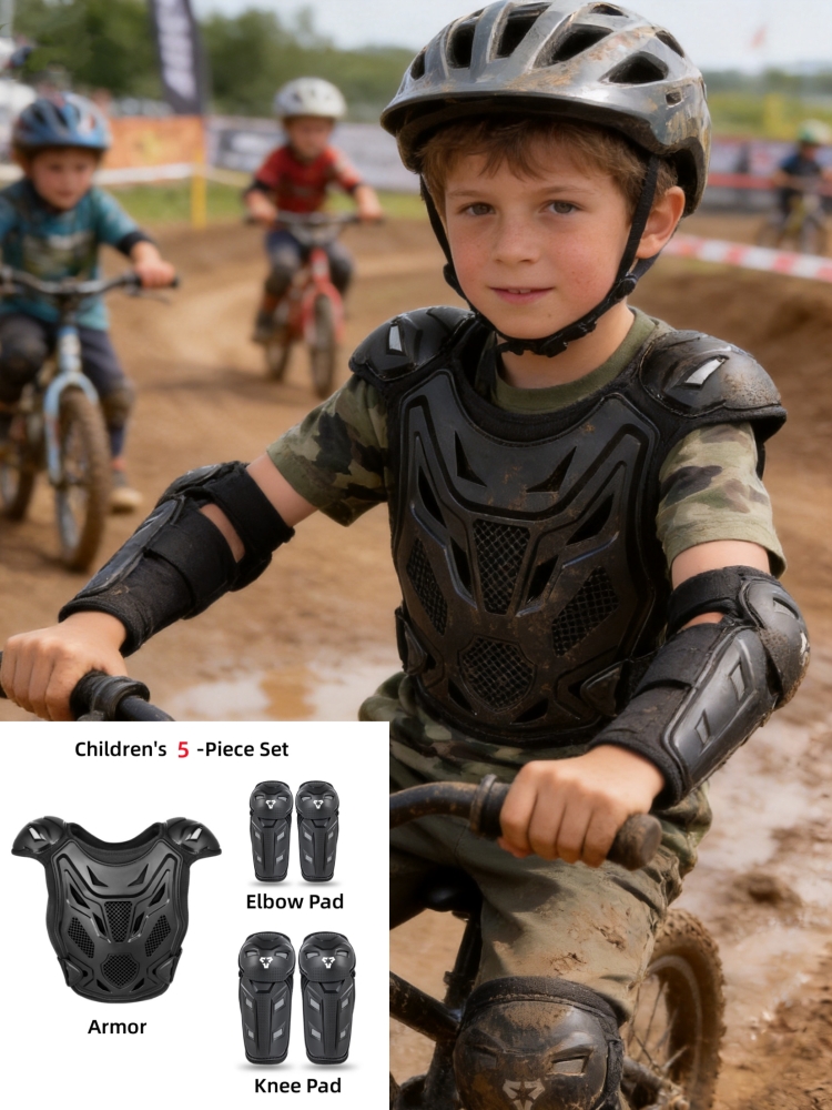 Motorcycle Gear For Kids - Kids Motorcycle Armor Vest 5Pcs Knee
