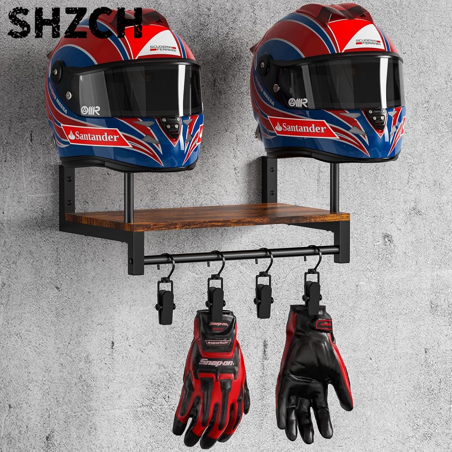 Dual Motorcycle Helmet Rack, W - đánh giá và giá Motorcycle Gear Display Rack