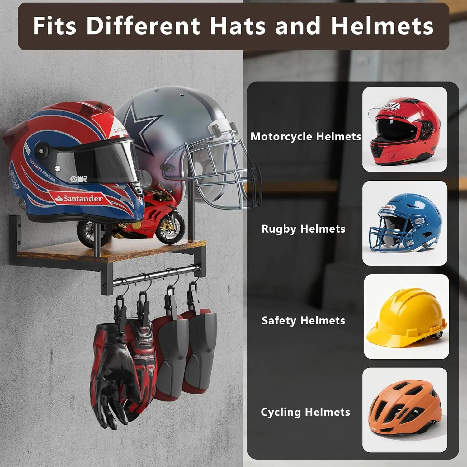 Dual Motorcycle Helmet Rack, W - đánh giá và giá Motorcycle Gear Display Rack